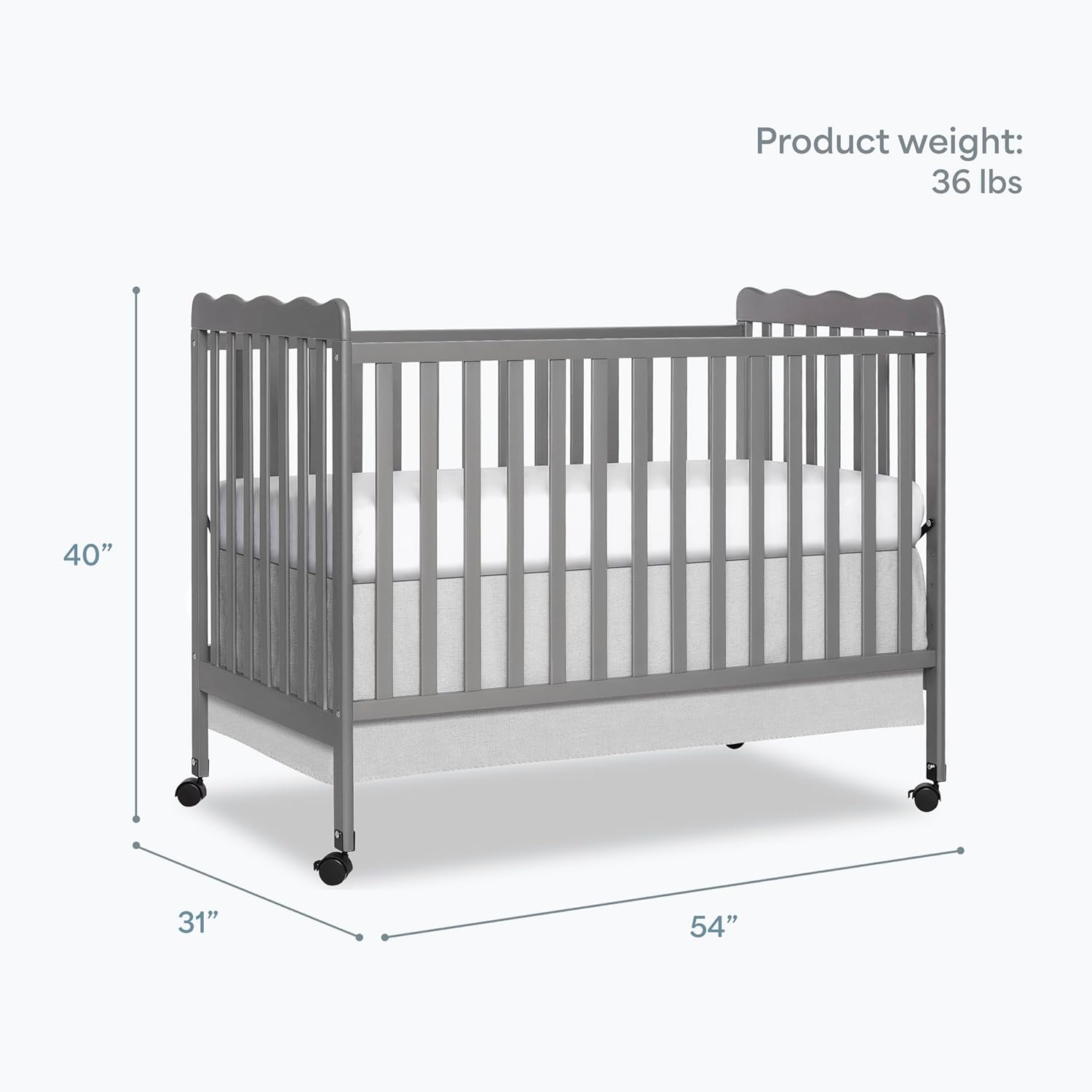 Dream On Me Carson Classic 3-in-1 Convertible Full-Size Baby Crib in Steel Grey, GreenGuard Gold & BSA, 4 Mattress Heights, Converts to Day & Toddler Bed, Locking Wheels, Classic Nursery Design