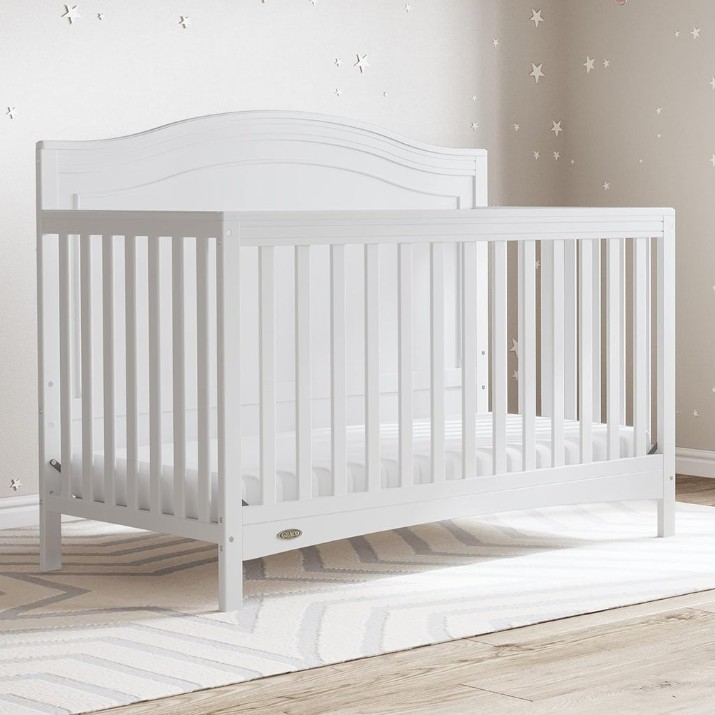 Graco Paris 4-in-1 Convertible Crib – GREENGUARD Gold Certified, Converts to Toddler Bed and Daybed, Fits Standard Full-Size Crib Mattress, Adjustable Mattress Support Base (White)
