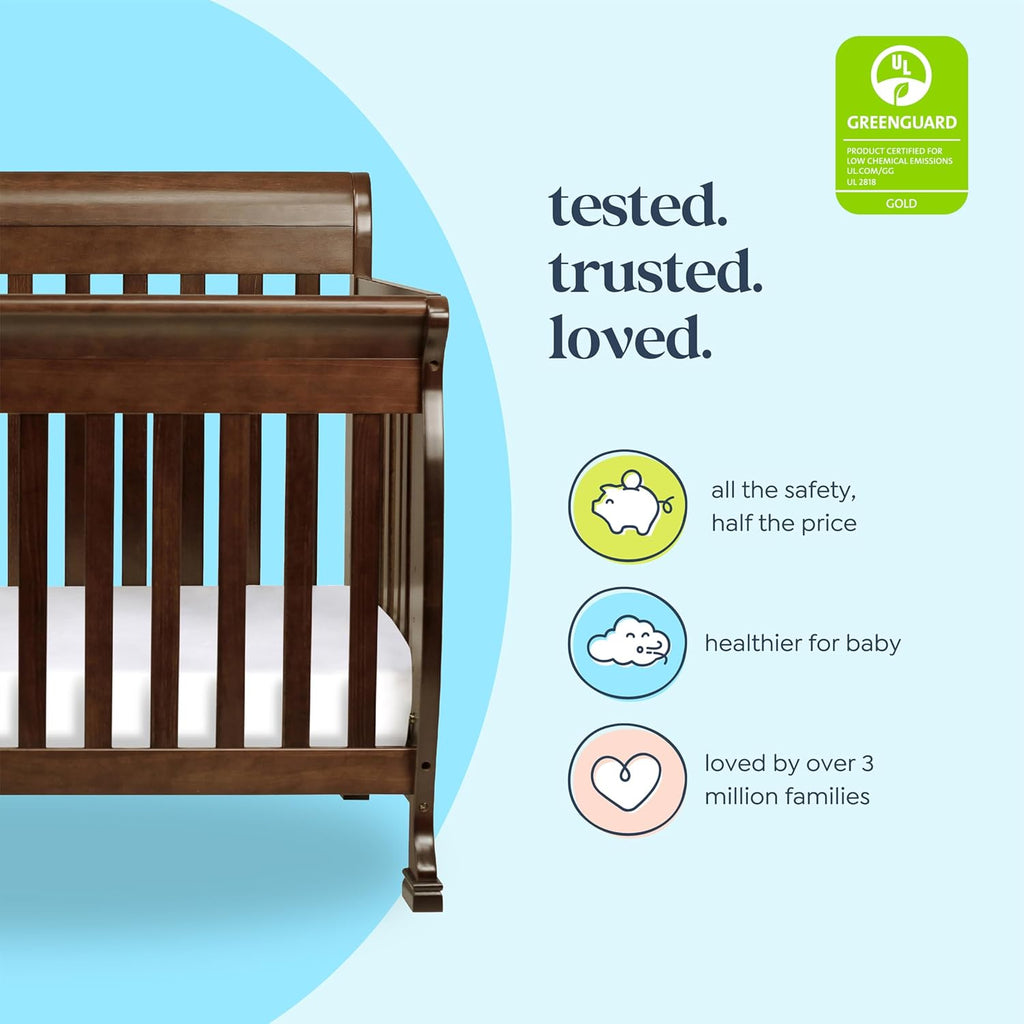 daVinci Kalani 4-in-1 Convertible Baby Crib - Strong, Easy to Assemble GREENGUARD Certified Crib - Convertible to Toddler Bed, Daybed, Full-Size Bed - Four Adjustable Mattress Heights - Espresso