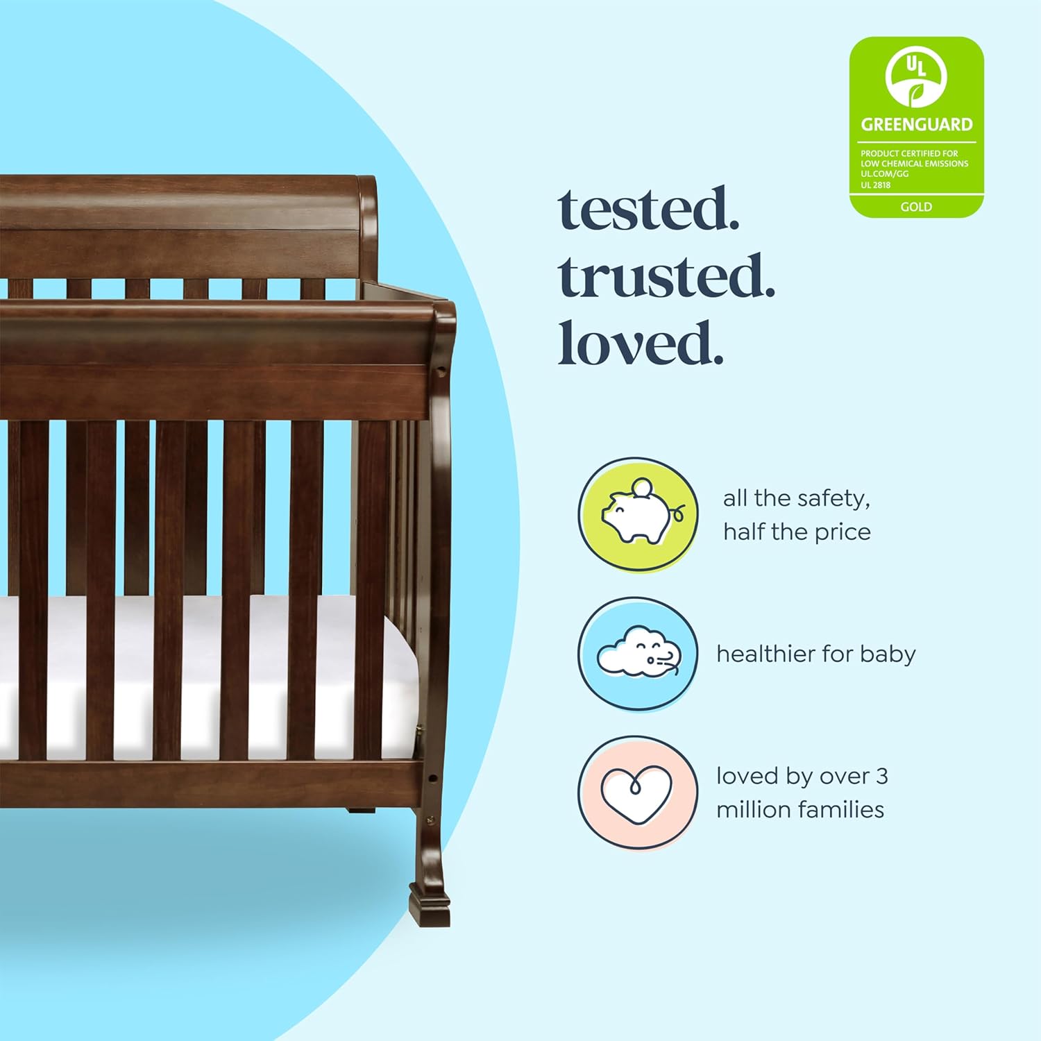 daVinci Kalani 4-in-1 Convertible Baby Crib - Strong, Easy to Assemble GREENGUARD Certified Crib - Convertible to Toddler Bed, Daybed, Full-Size Bed - Four Adjustable Mattress Heights - Espresso