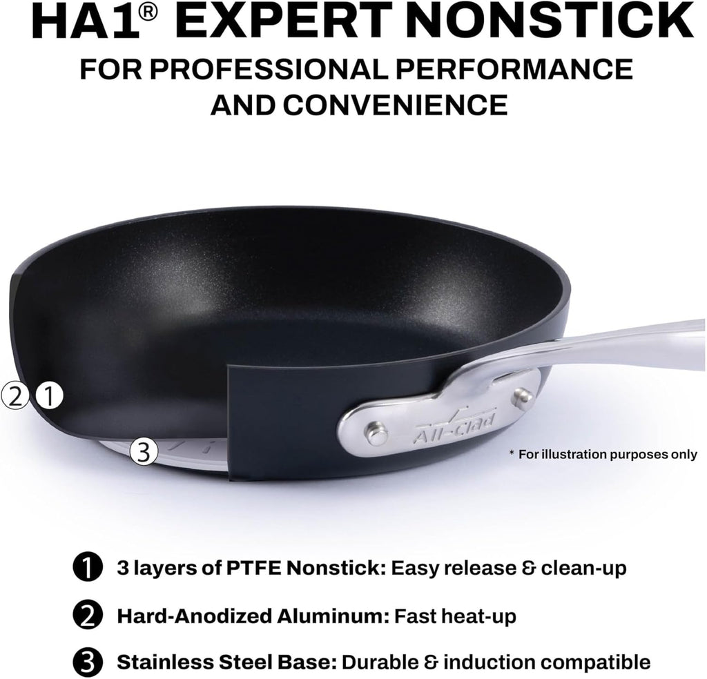 All-Clad HA1 Expert Hard Anodized Nonstick Cookware Set (13 Piece) Pots, Frying Pans, Dishwasher-Safe, Oven-Safe Up to 500°F Compatible with All Stovetops (Gas, Electric & Induction) - Black