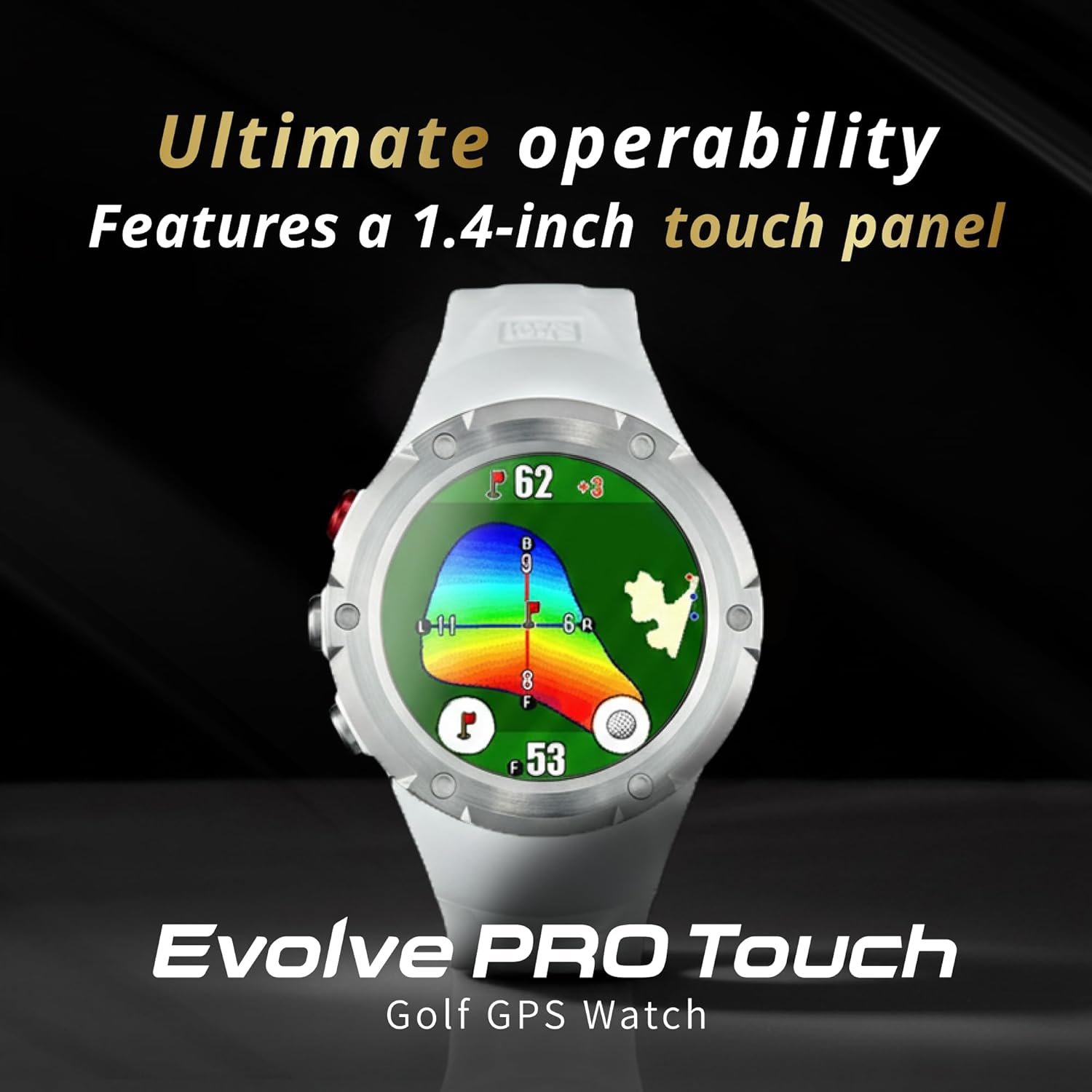Golf GPS Watch, Shot Navi Evolve PRO Touch - 1.4in Touch Panel, Dynamic Green Heatmap, Auto Measure, 8hr GPS, IPX7 Waterproof, 60,000 Courses, Made in Japan (Black)