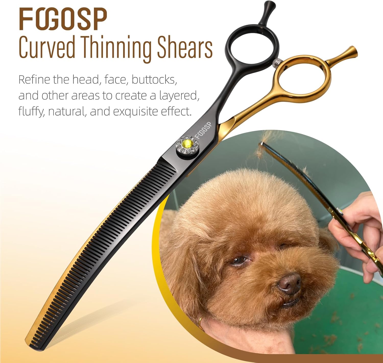 45°Curved Dog Grooming Scissors Curved Thinning Shears Curved Chunkers Dog Shears 3Pcs Combo (Black Gold)
