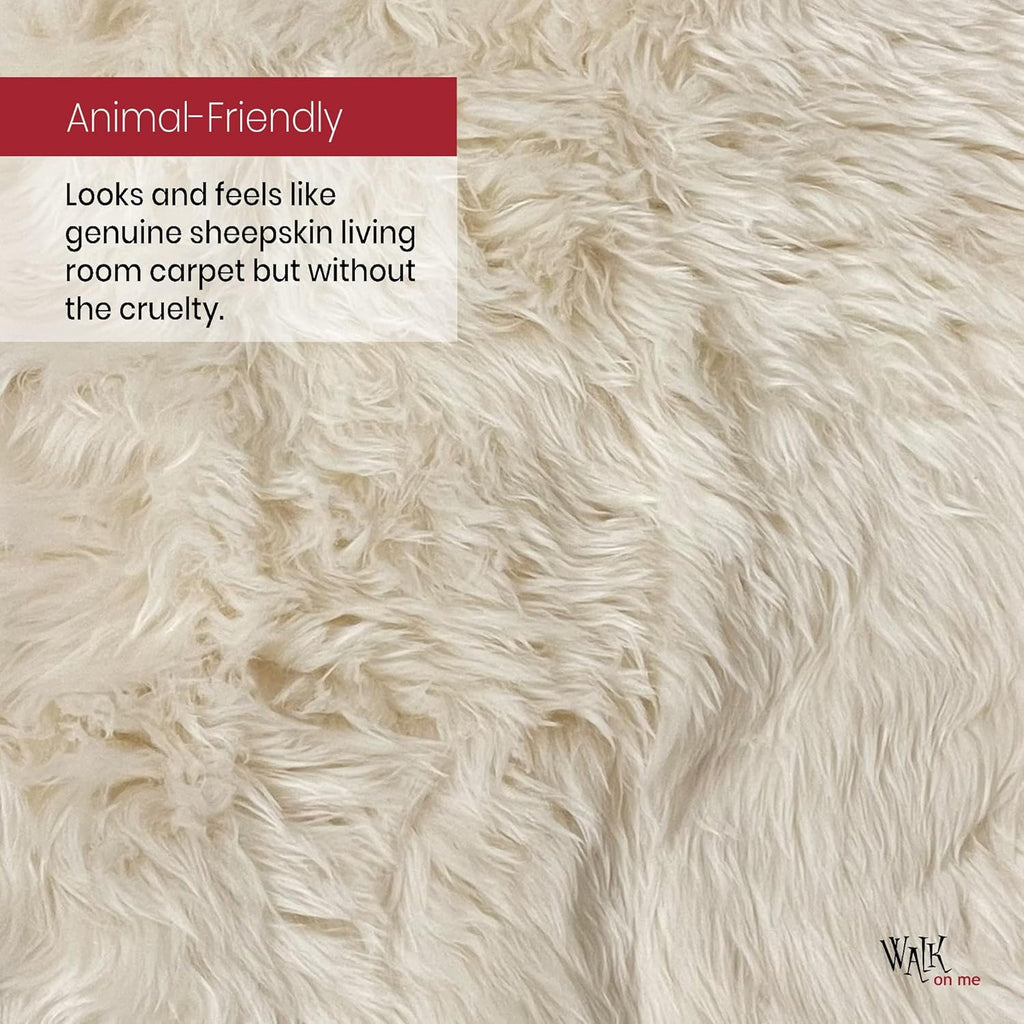 Silky Soft Faux Fur Rug, 3.3 ft. x 4.8 ft. Ivory Fluffy Rug, Made in France, Sheepskin Area Rug, Rectangle Rug for Living Room, Bedroom, Kid's Room, or Nursery, Home Décor Accent with Non-Slip Backing