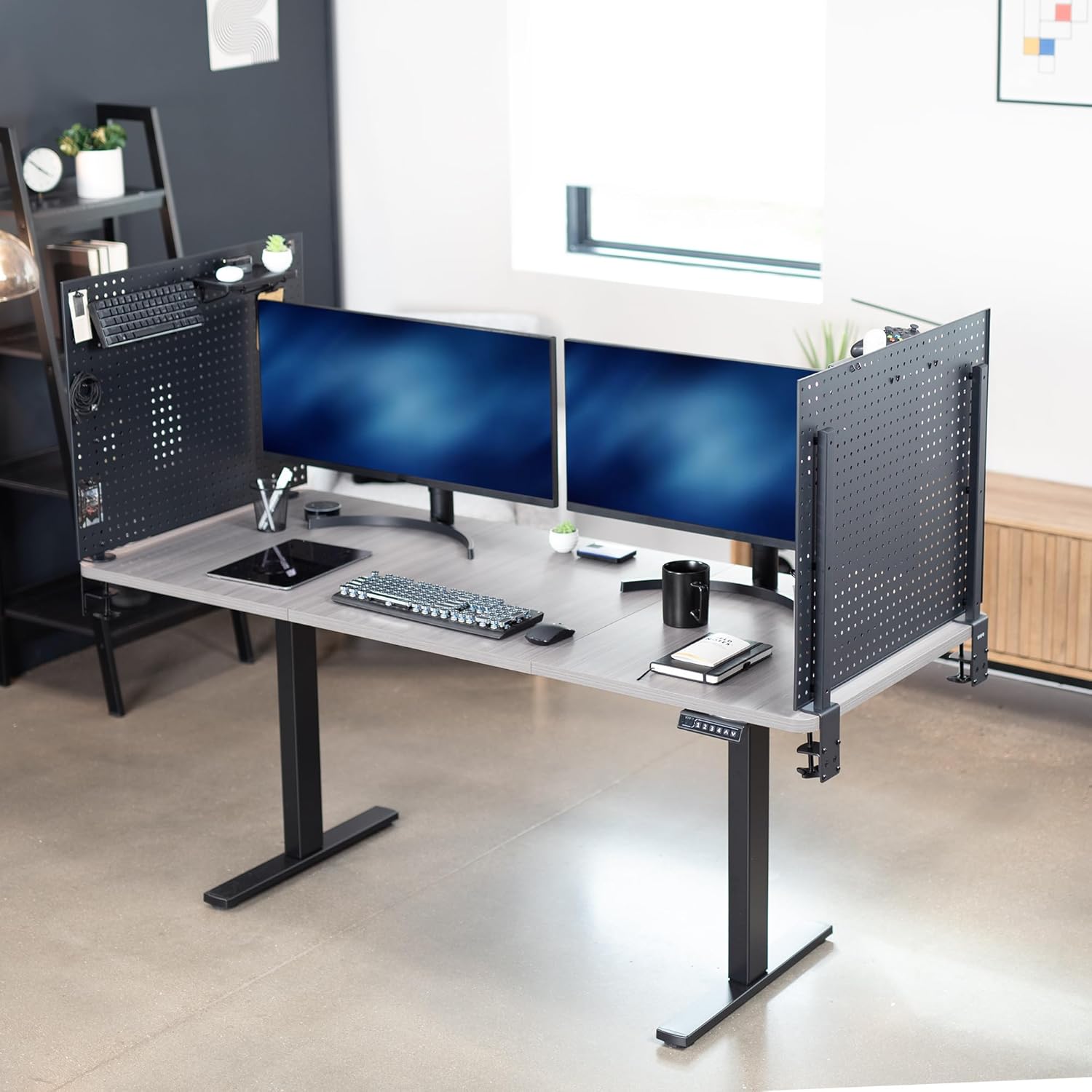 VIVO Steel Clamp-on Desk Pegboard, 60 x 24 inch Privacy Panel, Magnetic Peg Board, Office Accessory Organizer, Above or Below Desk Placement, Black, PP-DK30B-2