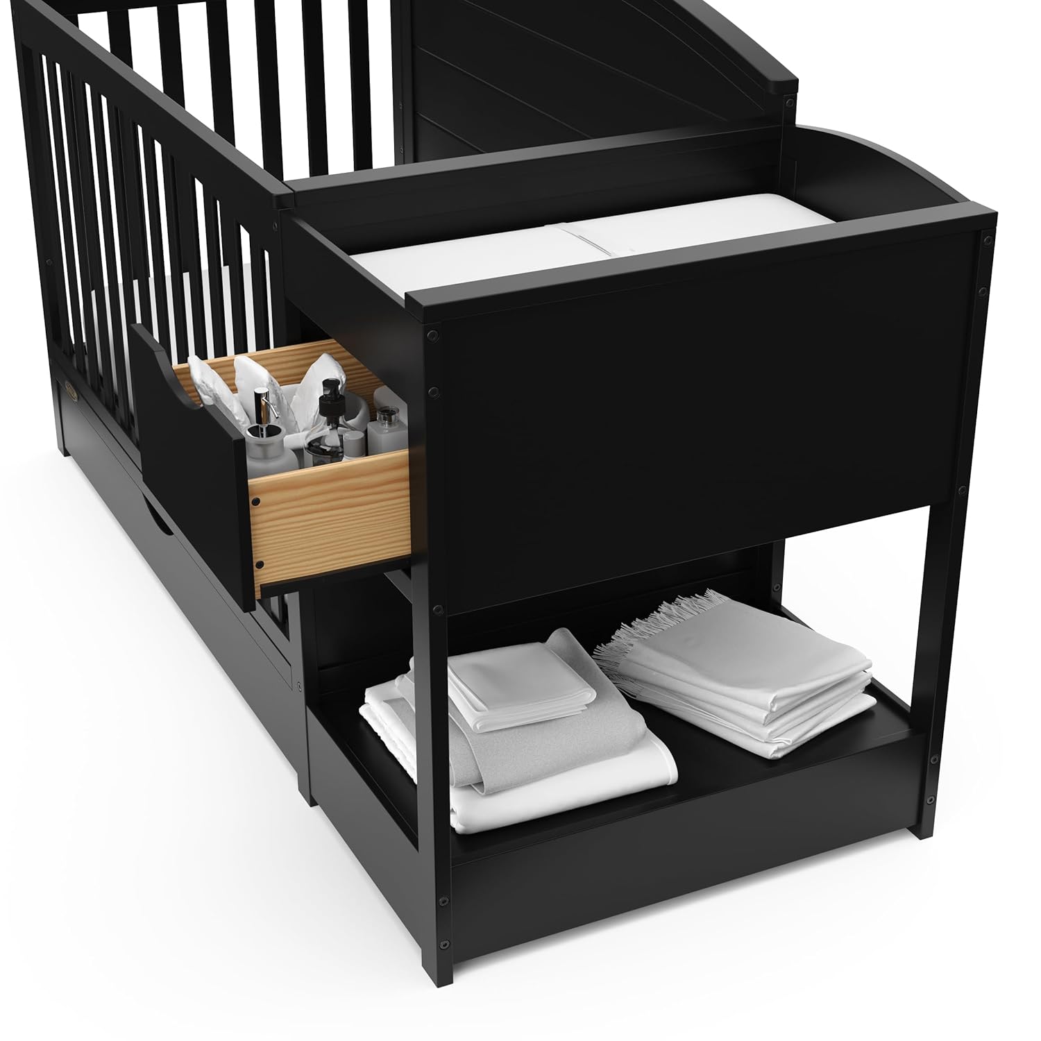 Graco Bellwood 5-in-1 Convertible Crib & Changer with Drawer - GREENGUARD Gold Certified, Full-Size Storage Drawer, Converts to Toddler Bed (Black)