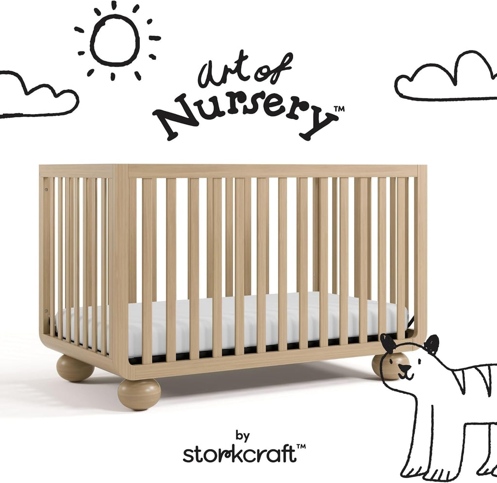 Storkcraft Amalfi 5-in-1 Convertible Crib with Toddler Guardrail – GREENGUARD Gold Certified, Conversion Kit Included, Fits Baby Crib Mattress, Converts to Full Bed (Driftwood)