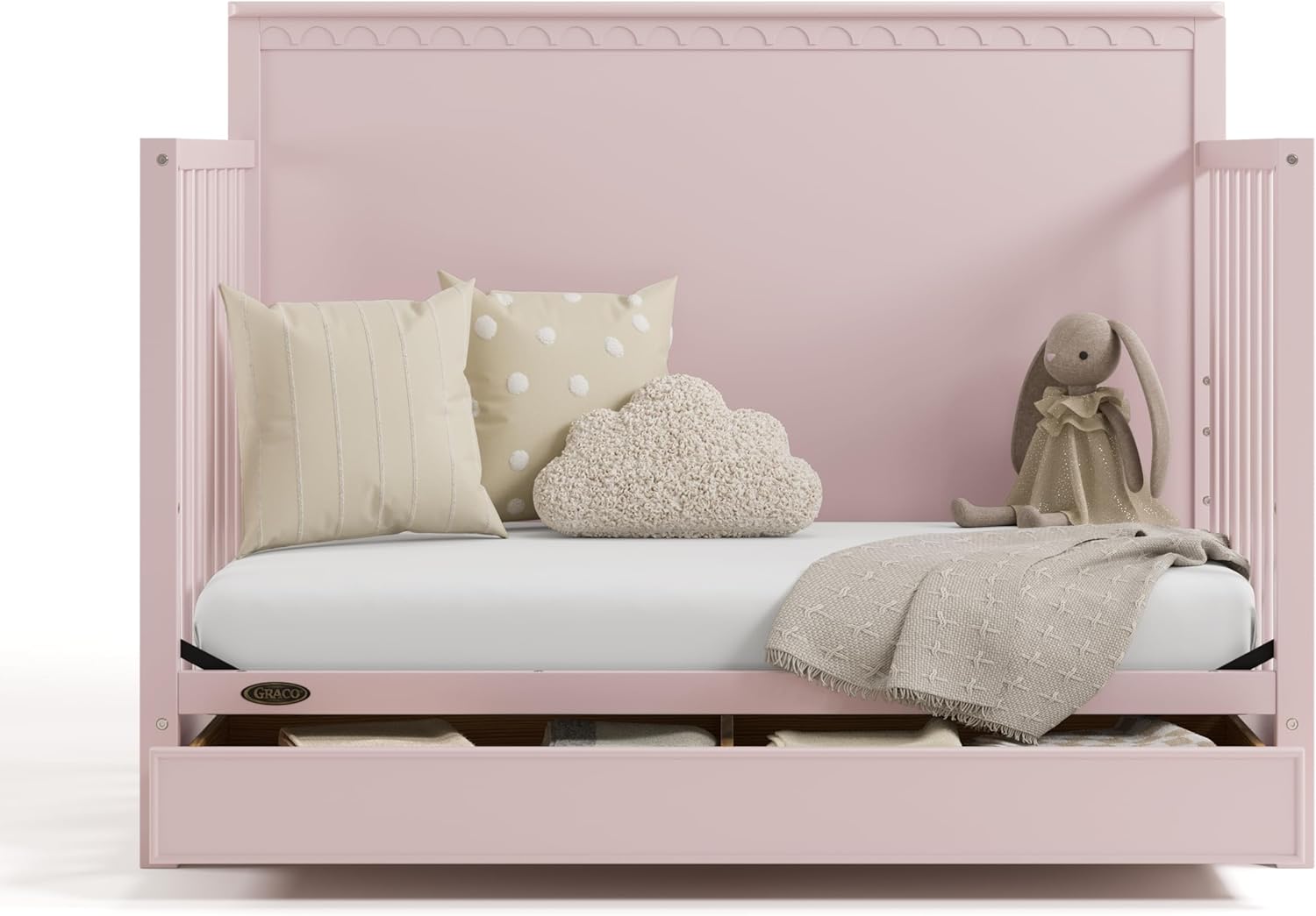 Graco Sasha 5-in-1 Convertible Crib with Drawer – GREENGUARD Gold Certified Wood Crib, Converts to Toddler Bed, Daybed, Full-Size Bed, Stylish Classic Design (Blush)