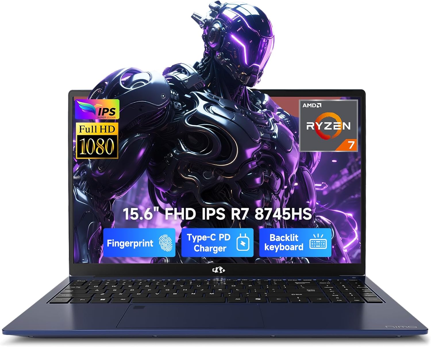 NIMO 15.6" FHD-Business-Laptop, 8 Cores AMD Ryzen 7 8745HS 32GB RAM 1TB SSD (Up to 4.9GHz, Beat R9 7940HS), Radeon-780M, 100W Fast PD for Creators & Professionals Work/Gaming, 2-Year Warranty