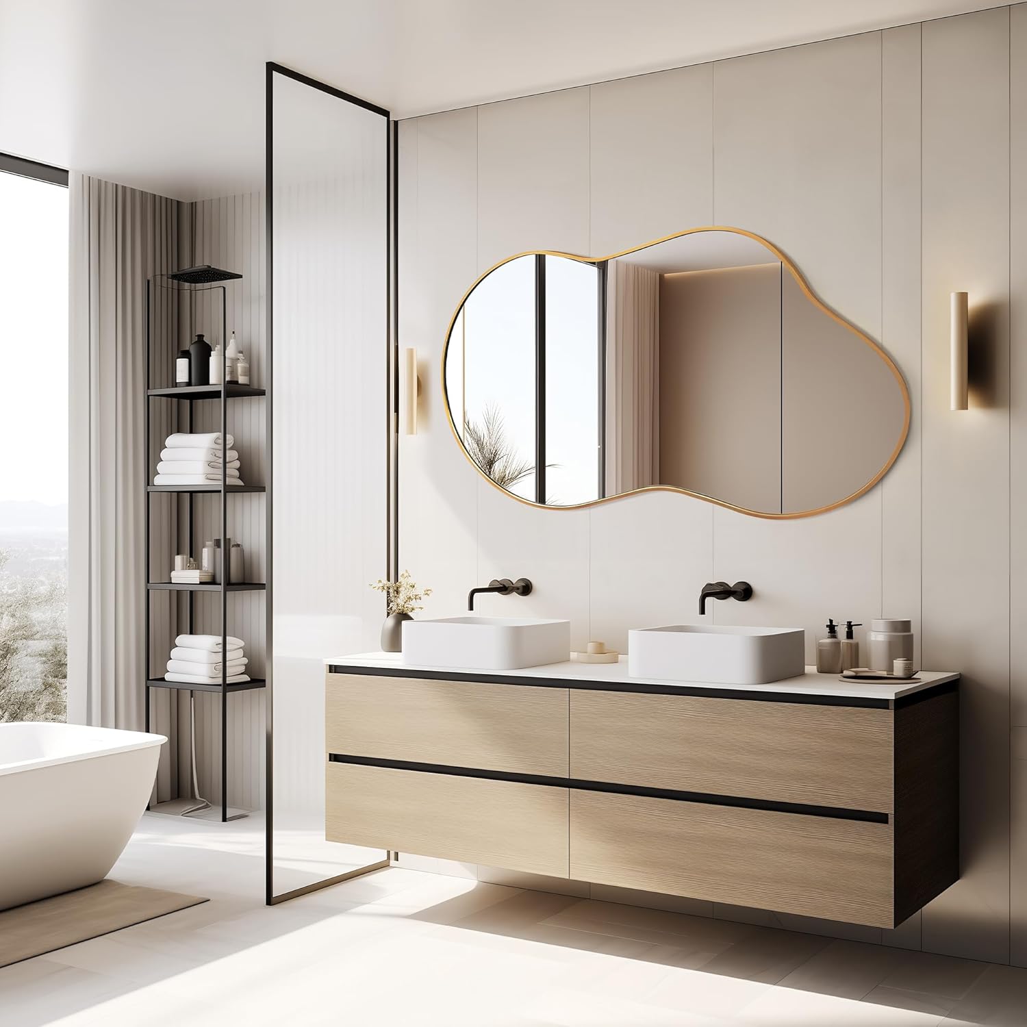 Dorlicecass Irregular Wall Mirror - Wall Mirrors Decorative 24"x36" Gold Asymmetrical Mirror Tempered Glass Aviation Aluminum Alloy Frame for Bathroom, Bedroom, Living Room, Cloakroom, Entryway