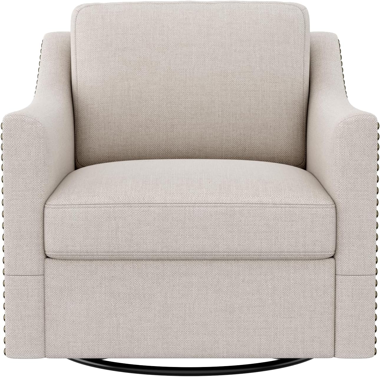 Swivel Accent Chair Set of 2, Modern Comfy Linen Upholstered Barrel Armchair with Nailhead Decor and Metal Base, Soft Oversized Round Chair for Living Room, Bedroom, Club (2, Beige)