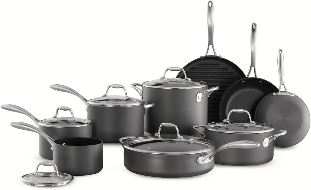 15pc Tramontina Heavy-Gauge Hard Anodized Non-Stick Cookware Set-Black