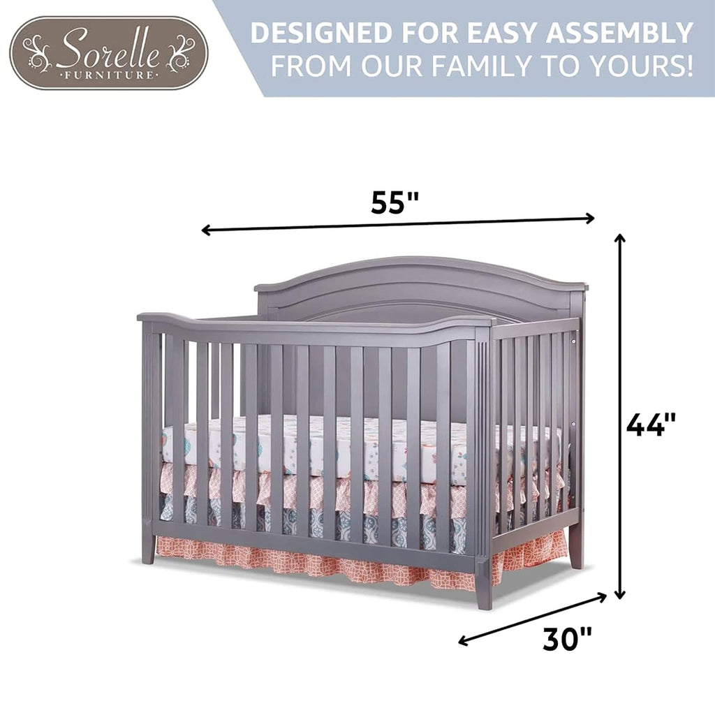 Sorelle Furniture Berkley Round Top Crib, Classic 4-in-1 Convertible Crib, Made of Wood, Non-Toxic Finish, Wooden Baby Bed, Toddler Bed, Child's Daybed and Full-Size Bed, Nursery Furniture-Gray