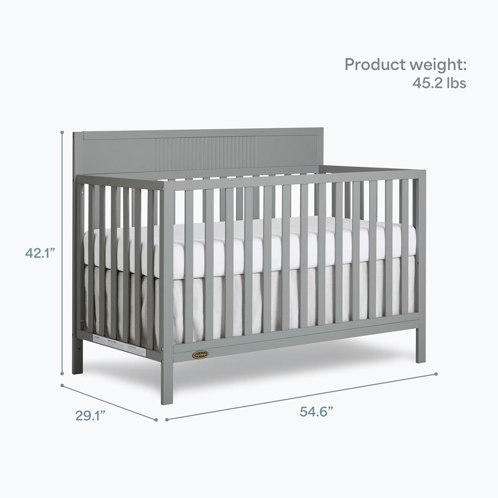 Dream On Me Ivy 5-in-1 Convertible Full-Size Baby Crib in Seagrass, GreenGuard Gold & JPMA Certified, 3 Mattress Heights, Converts to Toddler, Day & Full-Size Bed, Safe & Stylish Nursery