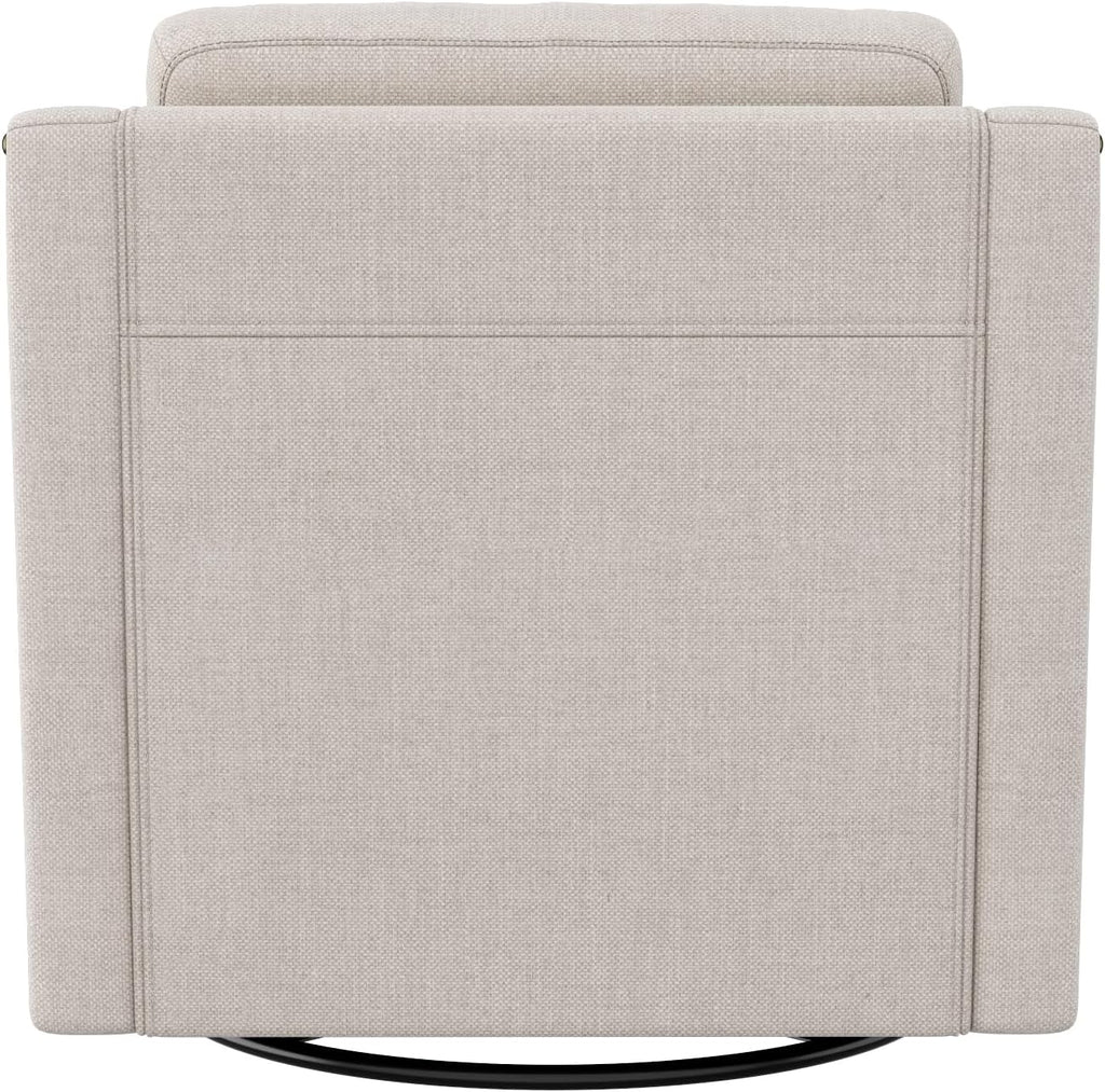 Swivel Accent Chair Set of 2, Modern Comfy Linen Upholstered Barrel Armchair with Nailhead Decor and Metal Base, Soft Oversized Round Chair for Living Room, Bedroom, Club (2, Beige)