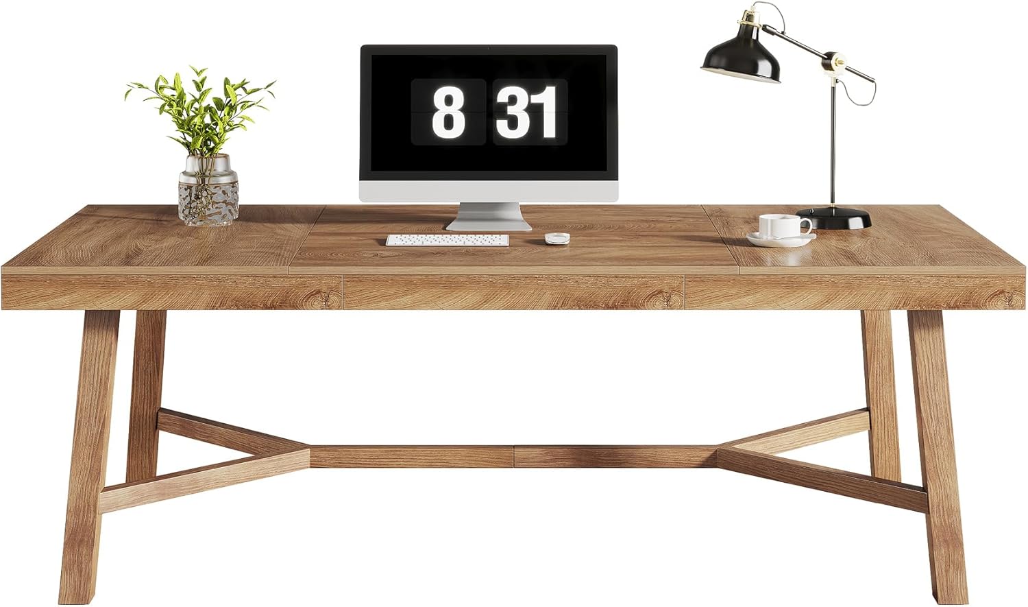 Tribesigns 71-Inch Executive Desk, Farmhouse Office Computer Desk with Sturdy Leg Structure, Rectangular Writing Table Business Furniture for Home Office, Natural