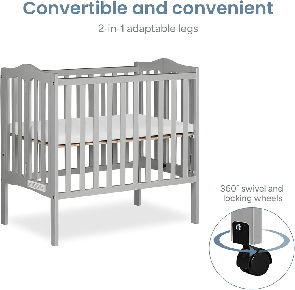 Dream On Me 2-in-1 Lightweight Folding Portable Stationary Side Crib in Pebble Grey, Greenguard Gold Certified, Baby Crib to Playpen, Folds Flat for Storage, Locking Wheels