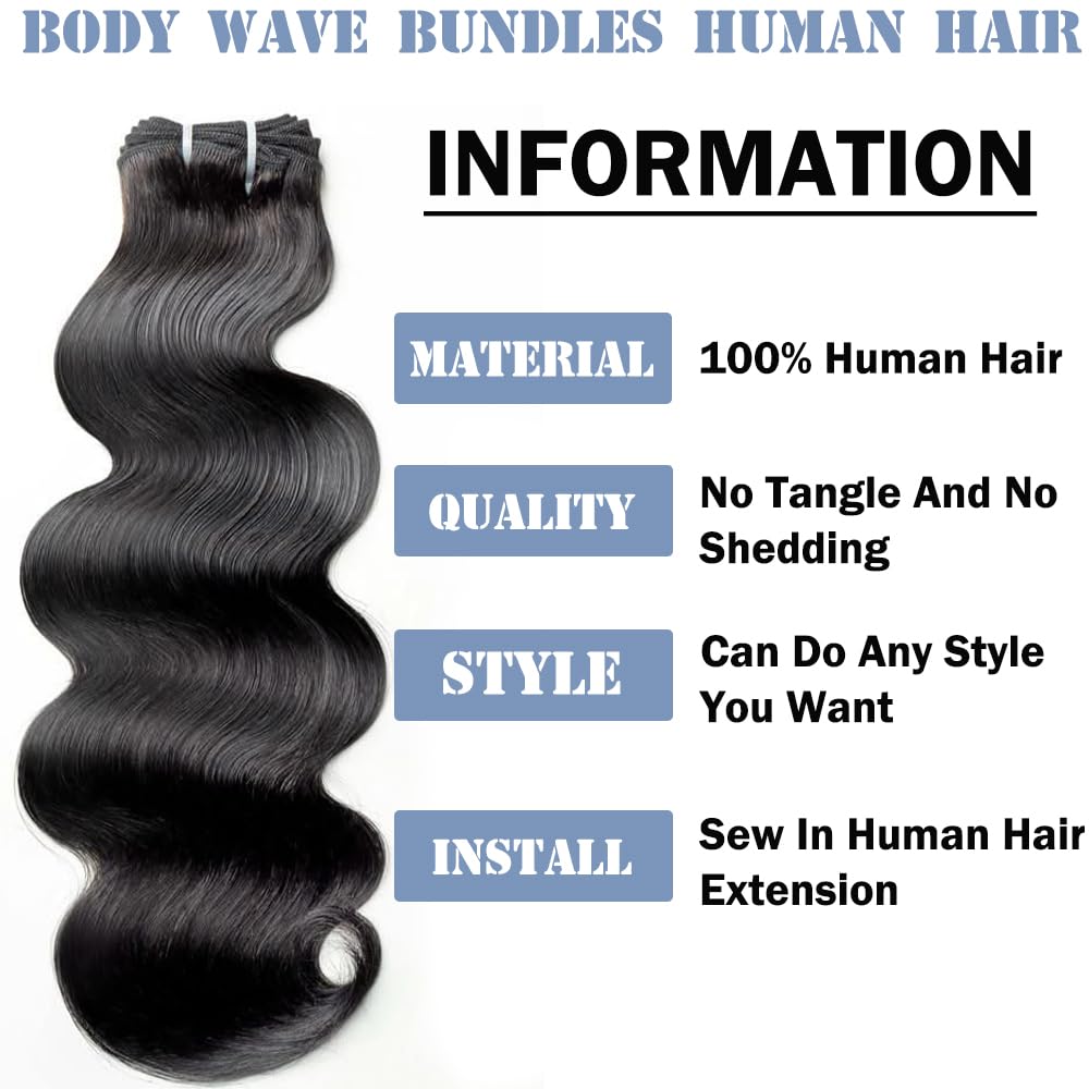 12A Bundles Human Hair Body Wave 4 Bundles 18 20 22 24 Inch Body Wave Bundles Human Hair Sew In Hair Extensions 100% Unprocessed Triple Lifespan Virgin No Tangle No Shedding
