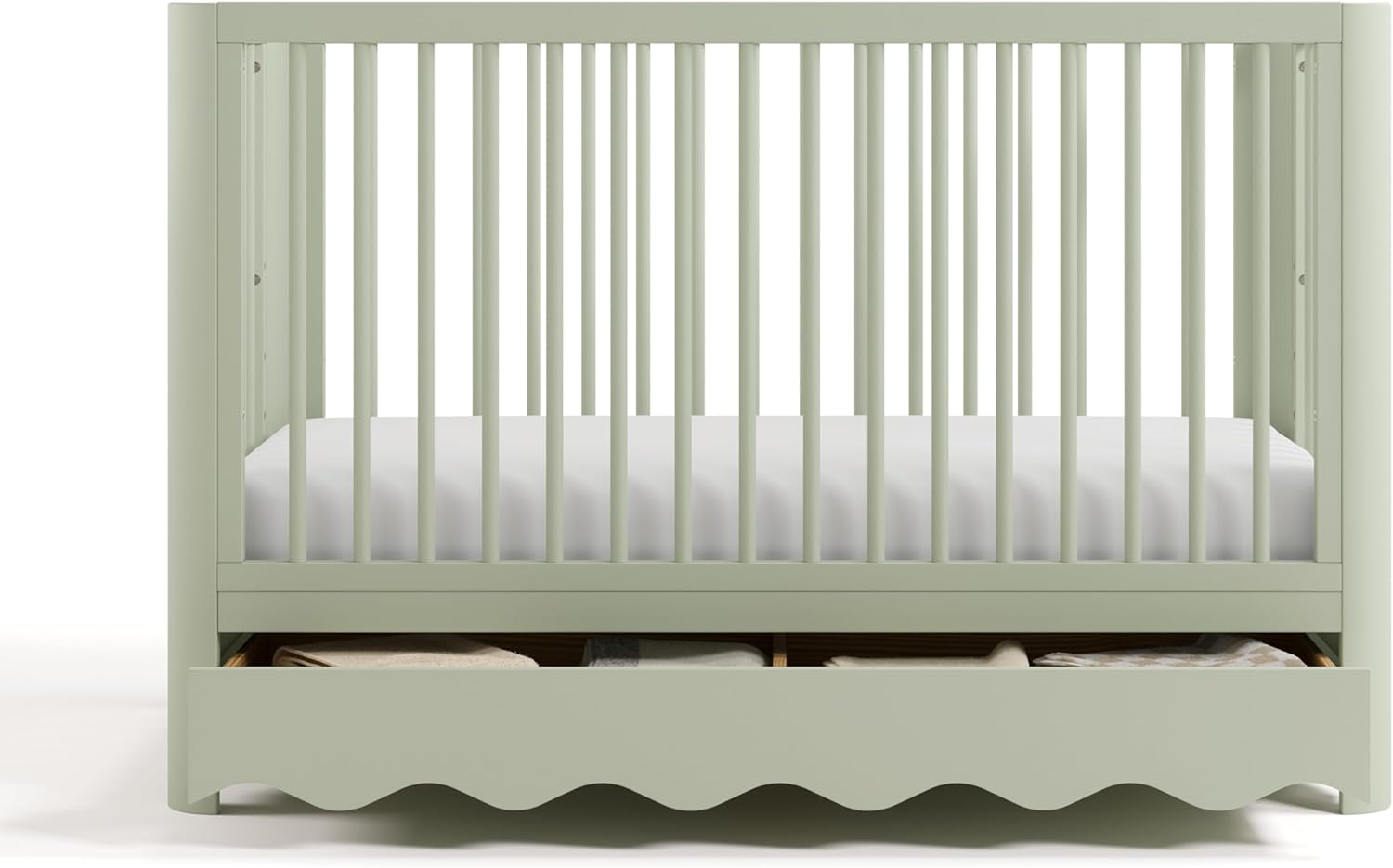 Storkcraft Casablanca Convertible Crib with Drawer and Toddler Guardrail (Sage) – GREENGUARD Gold Certified, Toddler Bed Conversion Kit Included, Fits Standard Crib Mattress, Crib with Storage