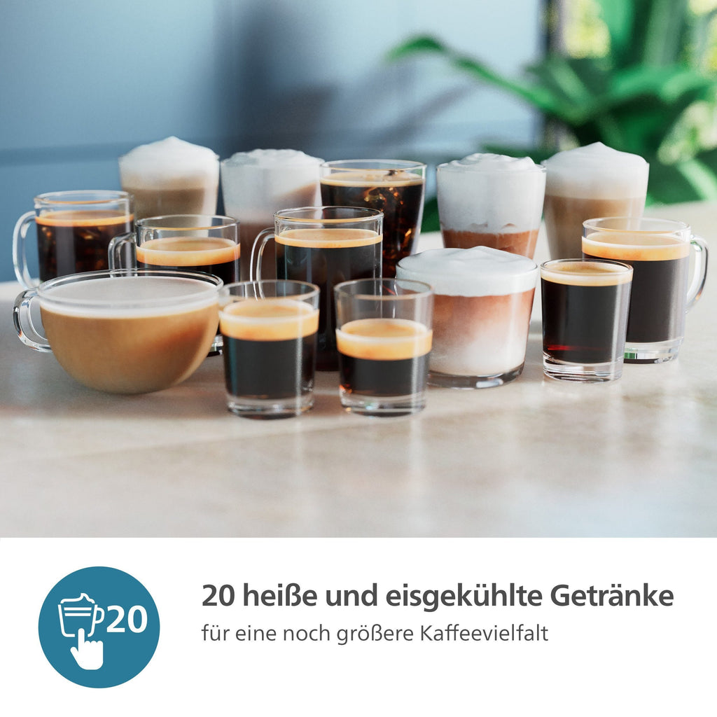 Philips Kaffeevollautomat EP5547/90 5500 Series, 20 Kaffeespezialitäten (heiß oder eisgekühlt), LatteGo-Milchsystem, SilentBrew Technologie, Schwarz Verchromt 15 Bar