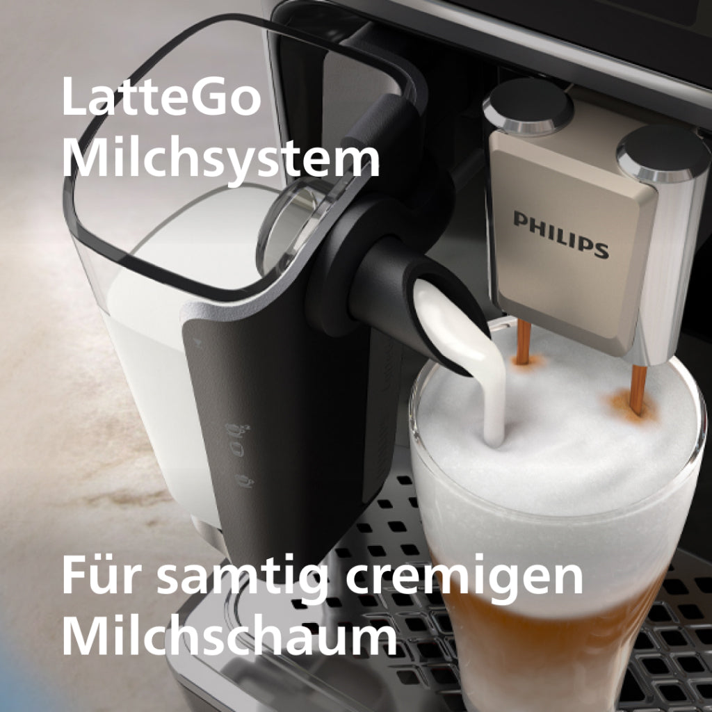 Philips Serie 5500 EP5546/70 Kaffeevollautomat – LatteGo Milchsystem, 20 heiße und kalte Kaffeespezialitäten, 40% leiser mit SilentBrew, QuickStart, Schwarz/Silber