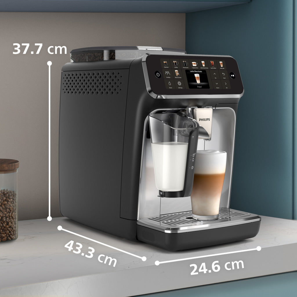 Philips Serie 5500 EP5546/70 Kaffeevollautomat – LatteGo Milchsystem, 20 heiße und kalte Kaffeespezialitäten, 40% leiser mit SilentBrew, QuickStart, Schwarz/Silber