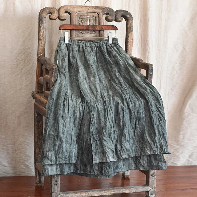 Women Loose Elastic Waist Linen Vintage Skirts Ladies Loose Spring Autumn Retro Skirt Female Skirts