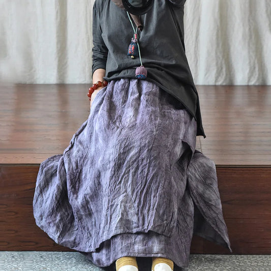 Women Loose Elastic Waist Linen Vintage Skirts Ladies Loose Spring Autumn Retro Skirt Female Skirts