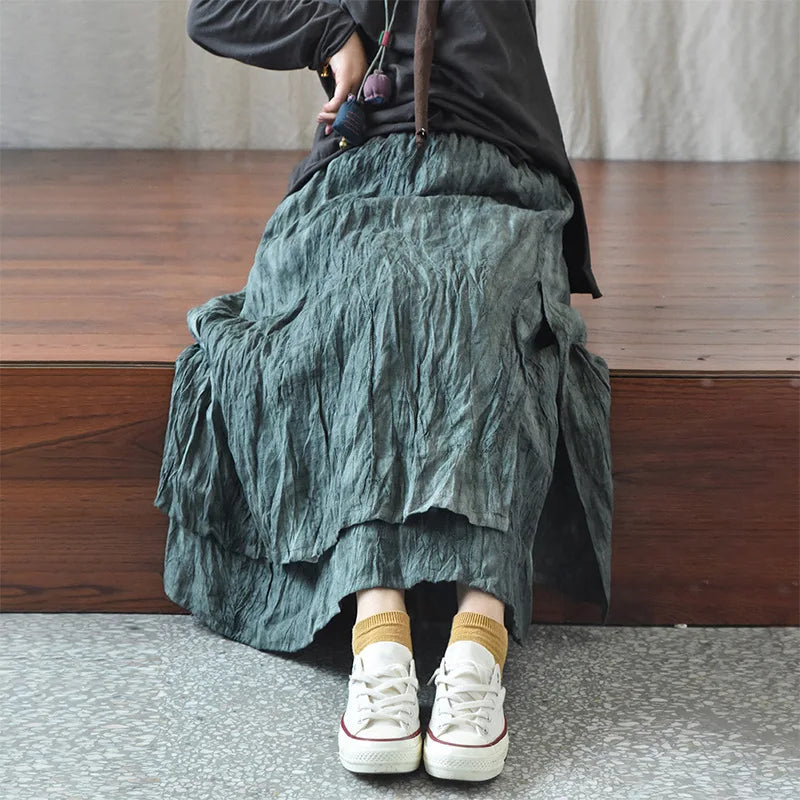 Women Loose Elastic Waist Linen Vintage Skirts Ladies Loose Spring Autumn Retro Skirt Female Skirts