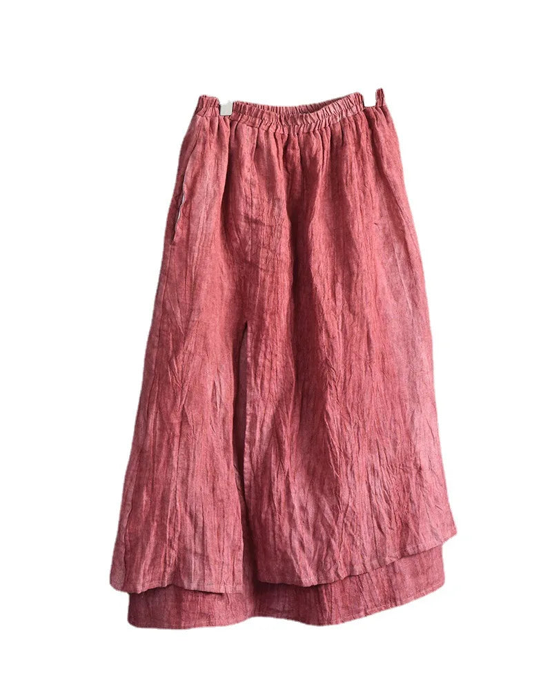 Women Loose Elastic Waist Linen Vintage Skirts Ladies Loose Spring Autumn Retro Skirt Female Skirts