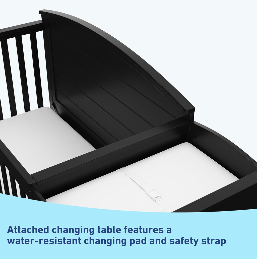 Graco Bellwood 5-in-1 Convertible Crib & Changer with Drawer - GREENGUARD Gold Certified, Full-Size Storage Drawer, Converts to Toddler Bed (Black)