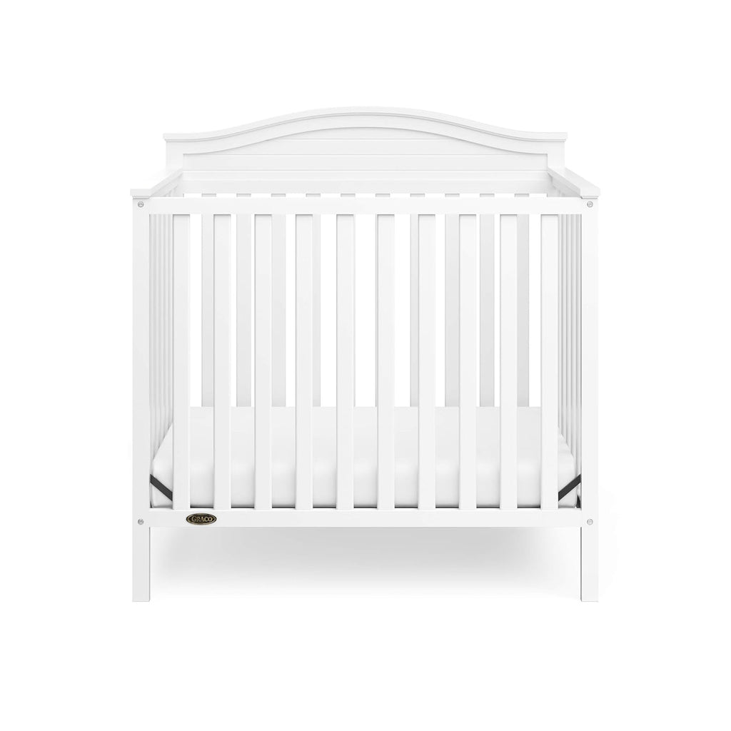 Graco Stella 4-in-1 Convertible Mini Crib with Bonus Mattress – Includes Bonus 2.75 Inch Thick Mattress with Water-Resistant Cover, Converts to Twin Bed, Ideal Crib for Small Spaces (White)