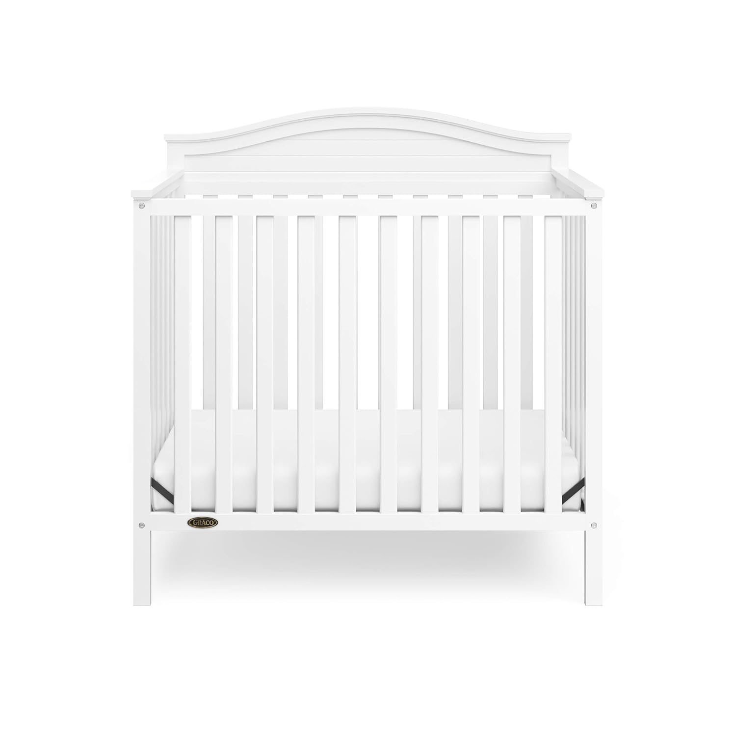 Graco Stella 4-in-1 Convertible Mini Crib with Bonus Mattress – Includes Bonus 2.75 Inch Thick Mattress with Water-Resistant Cover, Converts to Twin Bed, Ideal Crib for Small Spaces (White)