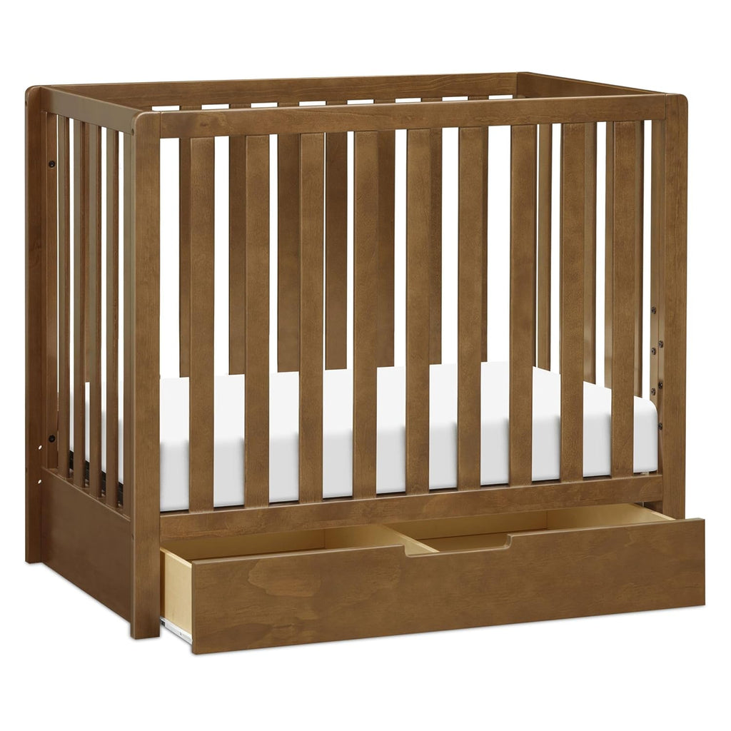 Carter's by Davinci Colby 4-in-1 Convertible Mini Crib with Trundle Drawer in Walnut, Greenguard Gold Certified, Undercrib Storage
