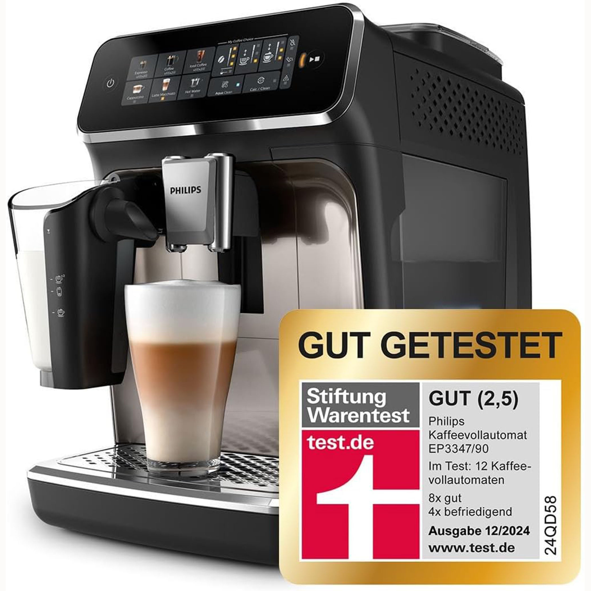 Philips Kaffeevollautomat »EP3347/90 3300 Series, 6 Getränke (heiß oder eisgekühlt),« LatteGo-Milchsystem, SilentBrew Technologie, Chrom-Schwarz
