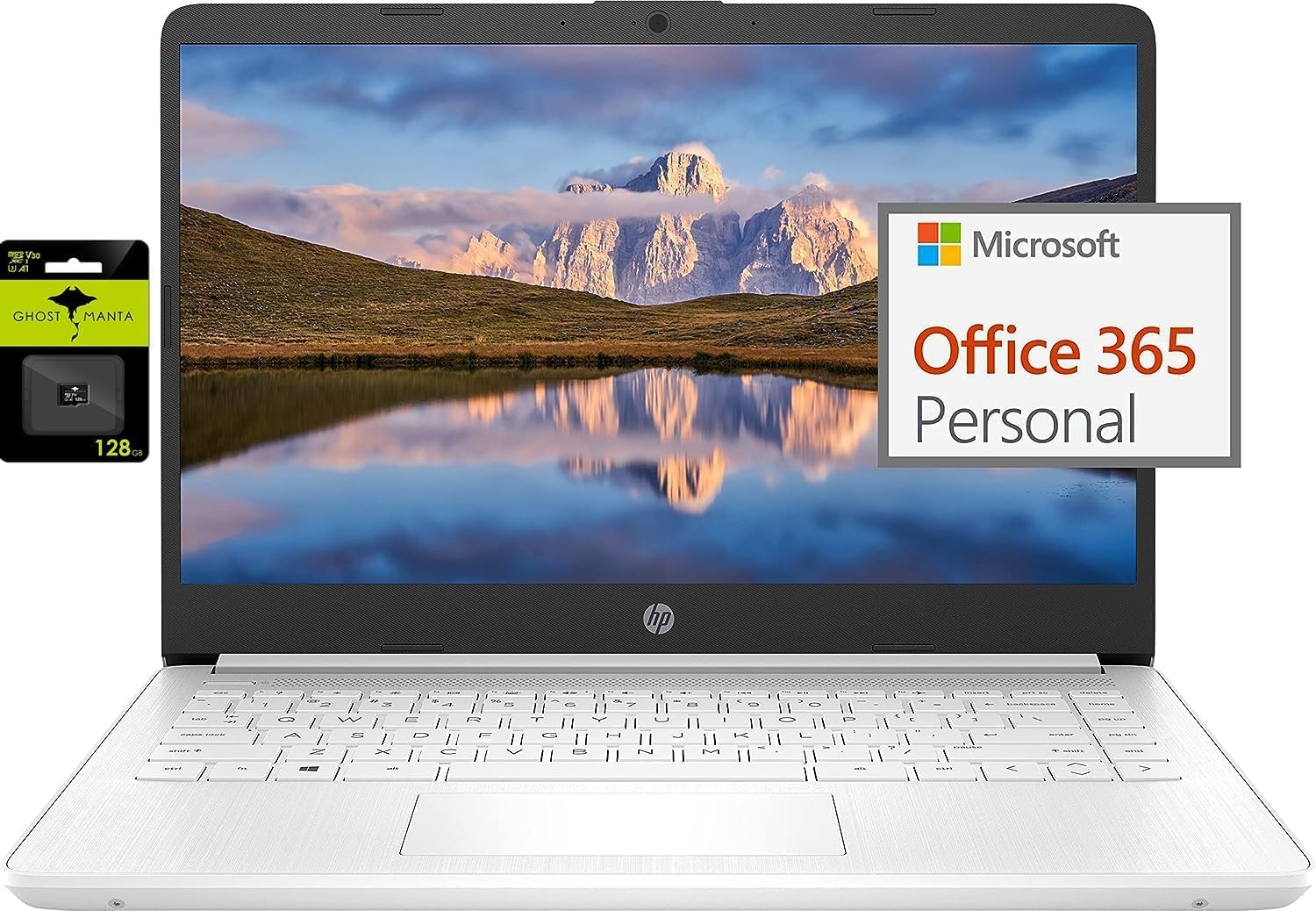 HP 14" Ultral Light Laptop for Students and Business, Intel Quad-Core, 8GB RAM, 192GB Storage(64GB eMMC+128GB Ghost Manta SD Card), 1 Year Office 365, USB C, Win 11 S