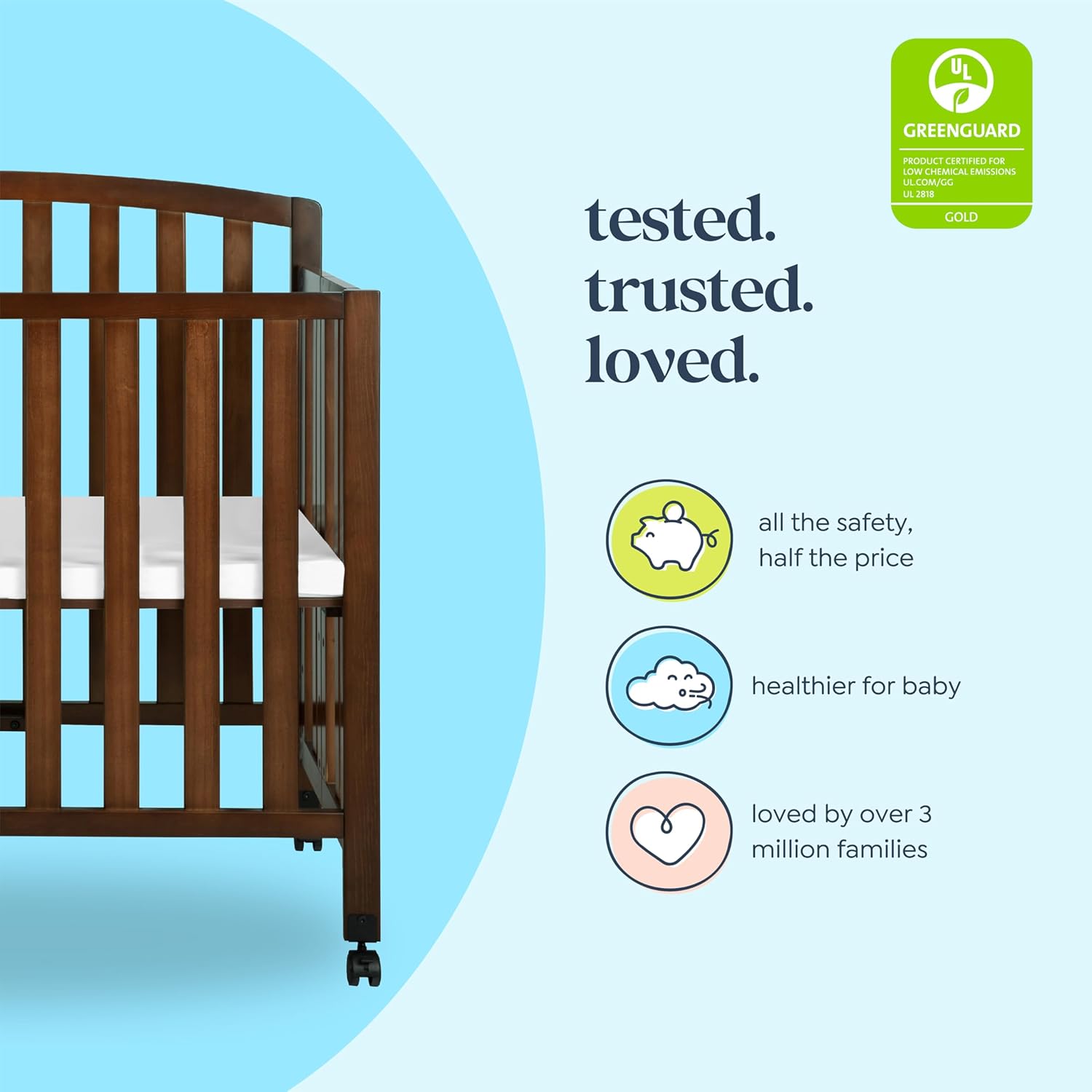 DaVinci Dylan 3-in-1 Portable Baby Crib with Wheels - Toddler Bed & Daybed Conversion - Perfect for Small Spaces & Easy to Assemble, GREENGUARD Gold Certified, 4 Adjustable Mattress Heights - Espresso