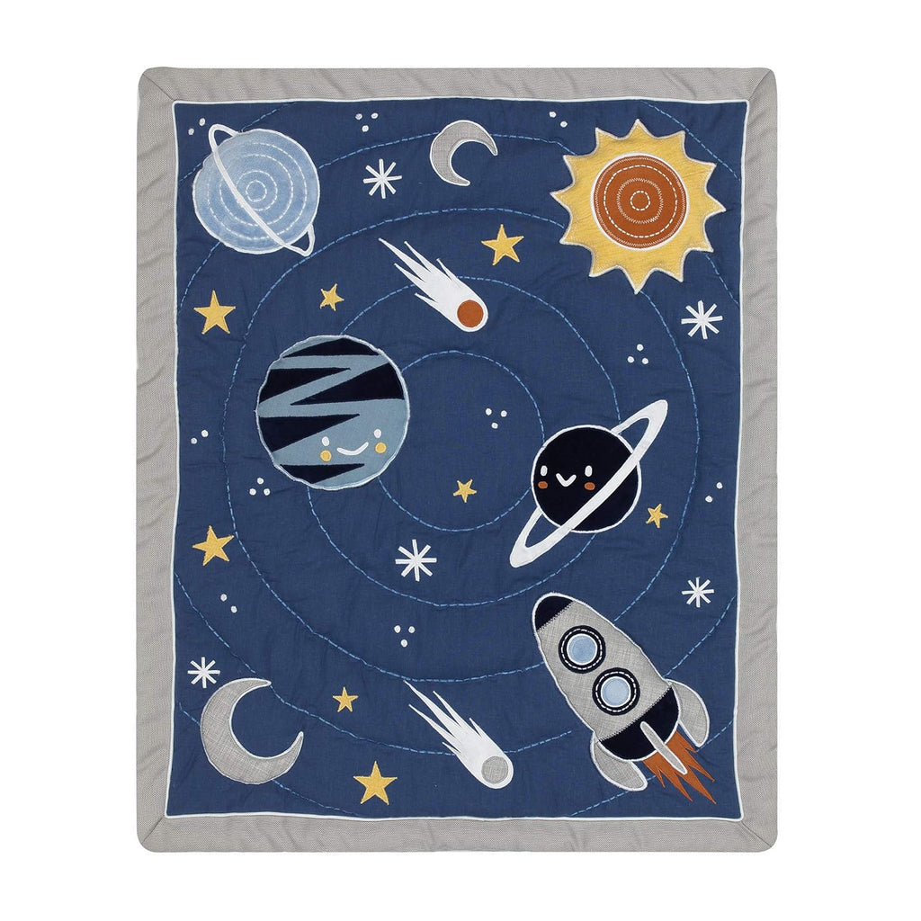 Lambs & Ivy Milky Way Space Galaxy 4-Piece Baby Nursery Crib Bedding Set - Blue/Gray