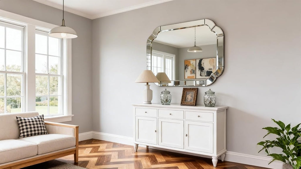 39.4" x 27.6" Wall Mounted Living Room Mirrors for Wall, Scalloped Arched Wall Mirror Decorative with Beveled Wavy Rounded Corner for Bathroom, Dining Room, Entry Way