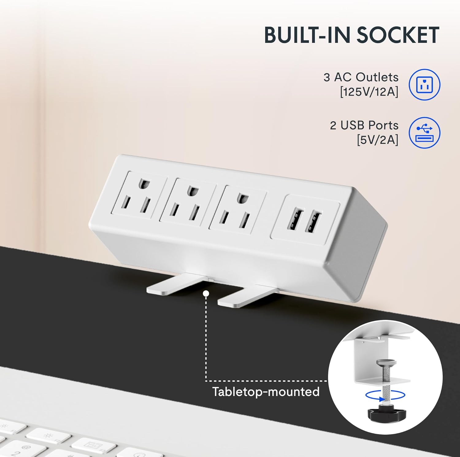 FLEXISPOT EN2 Whole-Piece Standing Desk with Clamp Power Strip, 48x24 Electric Stand Up Height Adjustable Desk with Cable Management (White Frame + 48" White Top)