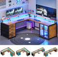 SEDETA L Shaped Gaming Desk with 4 Drawers, 109” Computer Desk with Display Cabinet, Home Office Desks with 2 Monitor Stands, CPU Stand, LED Lights and Power Outlet, Rustic Brown