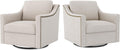Swivel Accent Chair Set of 2, Modern Comfy Linen Upholstered Barrel Armchair with Nailhead Decor and Metal Base, Soft Oversized Round Chair for Living Room, Bedroom, Club (2, Beige)