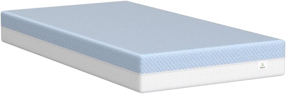 Dourxi Crib Mattress, Dual Sided Comfort Memory Foam Toddler Bed Mattress, Triple-Layer Breathable Premium Baby Mattresses for Infant and Toddler w/Removable Outer Cover - White&Blue