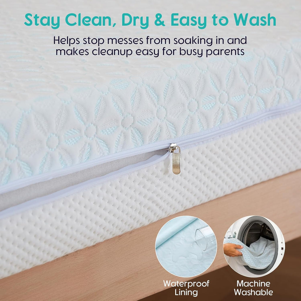 4 in 1 Crib Mattress, 6" Dual Sided Memory Foam Toddler Bed Mattress, Cotton Heat & Tencel Cooling Cover, Firm Breathable Baby Mattress for Infant & Toddler, Waterproof Linning & Washable