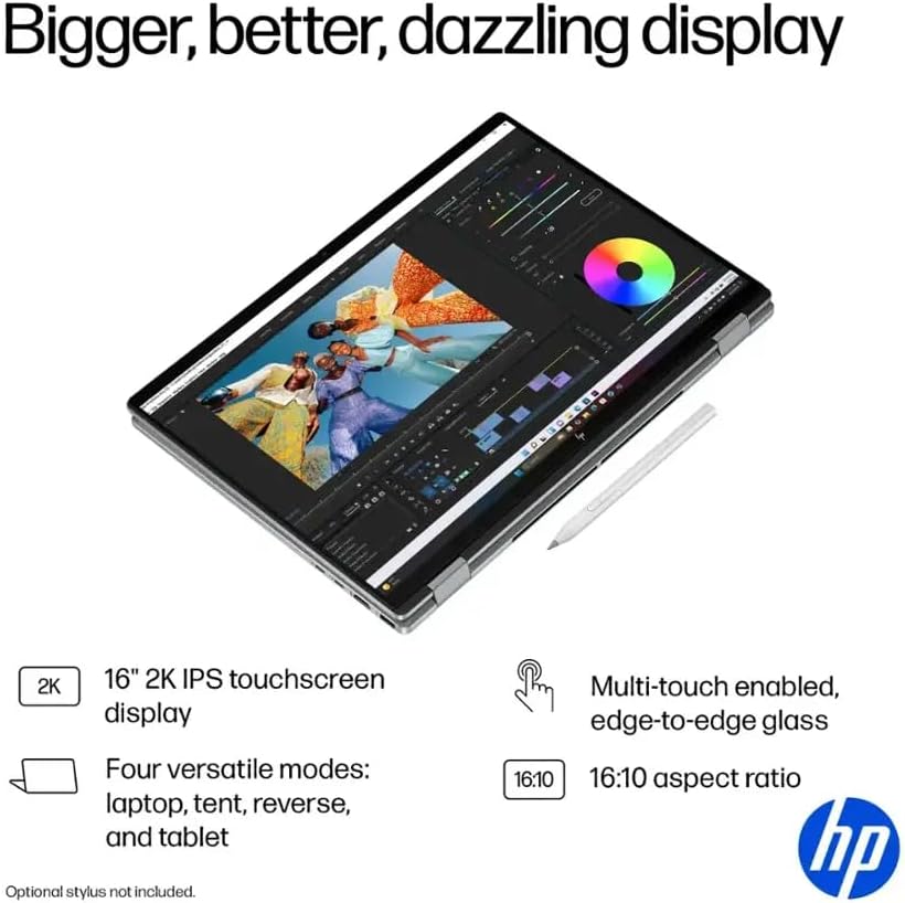HP OmniBook X Flip Copilot+ PC Laptop Computer, 2-in-1 16" FHD Touchscreen Laptop, AMD Ryzen AI 5, 16GB RAM, 512GB SSD, Lifetime Office + Stylus Pen, USB Hub, Backlit Keyboard, WiFi 6 + BT, Win 11
