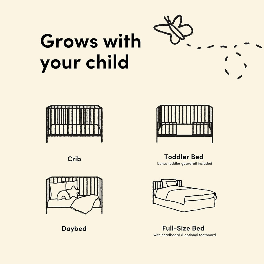 Storkcraft Porto 5-in-1 Convertible Crib with Toddler Guardrail – GREENGUARD Gold Certified, Toddler Bed Conversion Kit Included, 100% Solid Wood, Fits Standard Baby Crib Mattress (Hazelnut)