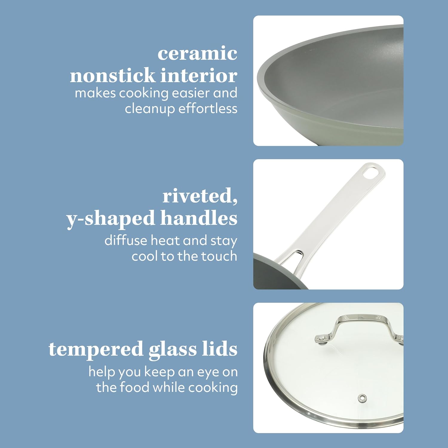 Sur La Table Kitchen Essentials Cool Commune Hard Anodized 10 Piece PFA Free Ceramic Non stick Interior Forged Durable Aluminum Pots and Pans Cookware Set - Green - Induction Compatible
