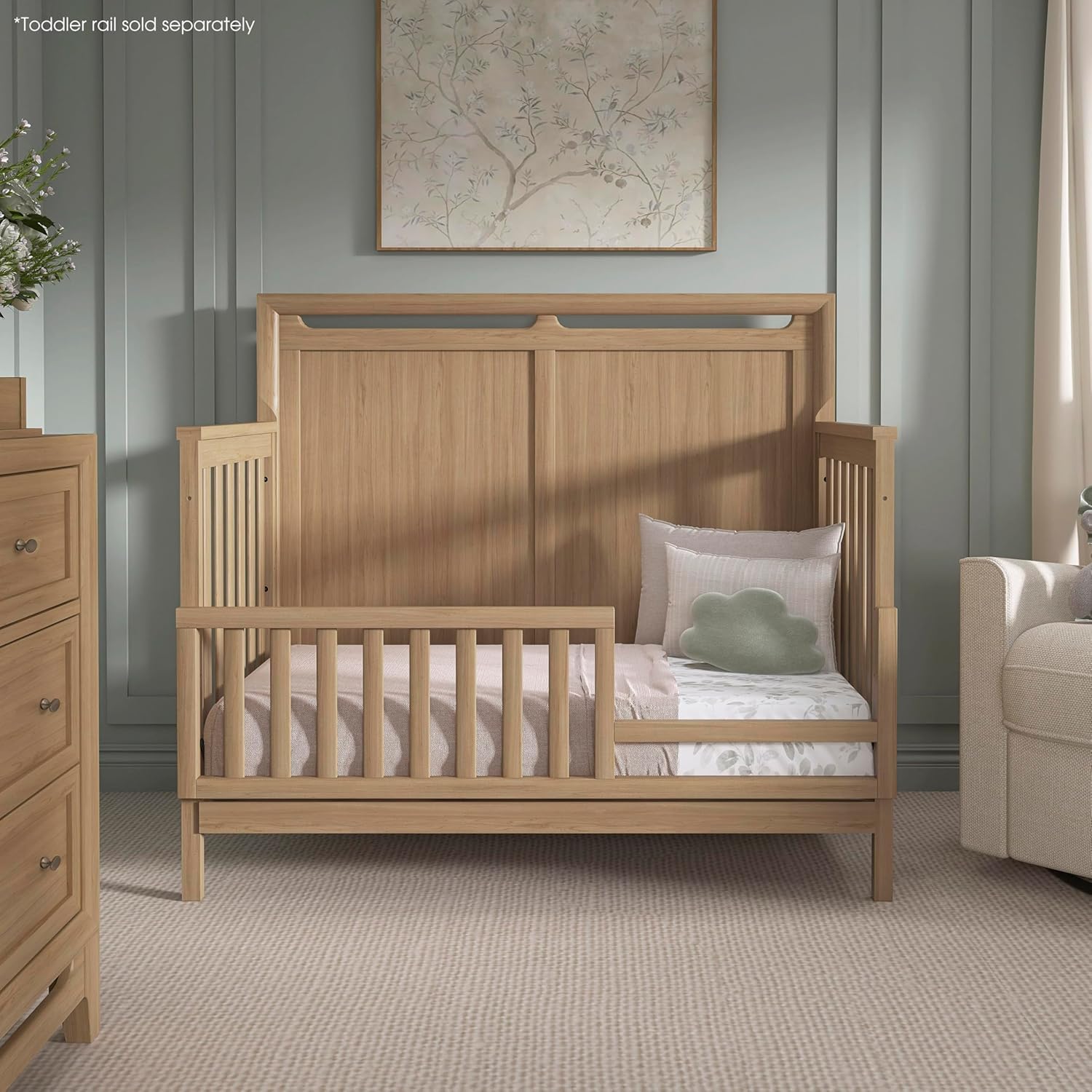 Evolur Bradford 5-in-1 Convertible Full Size Baby Crib, Pinewood Nursery Converts to Daybed, Toddler Bed and Full-Size Bed, 3 Mattress Heights, GREENGUARD Gold & BSA Certified - Alpine Oak