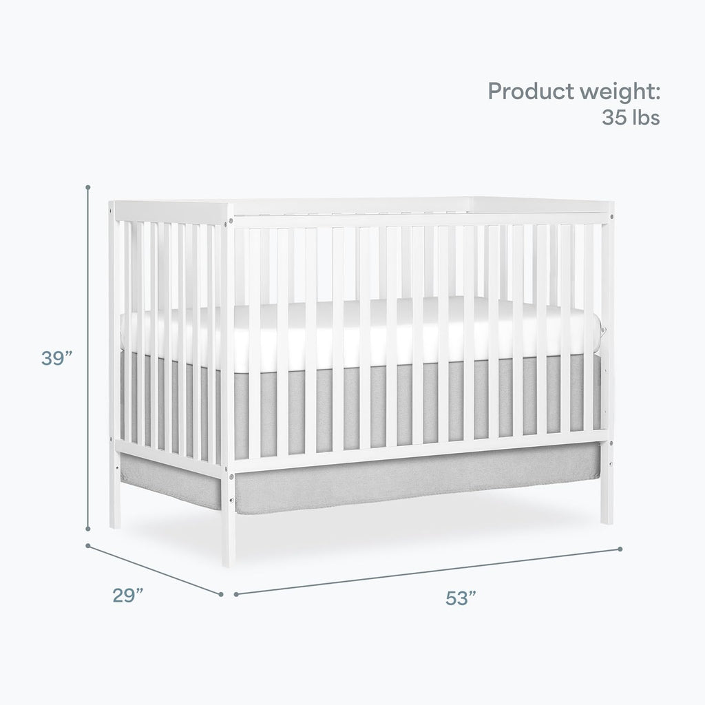 Dream On Me Synergy 5-in-1 Convertible Full-Size Baby Crib with Toddler, Day & Full Bed Conversion in White, GreenGuard Gold & BSA, 3 Mattress Heights, Sustainable Pinewood