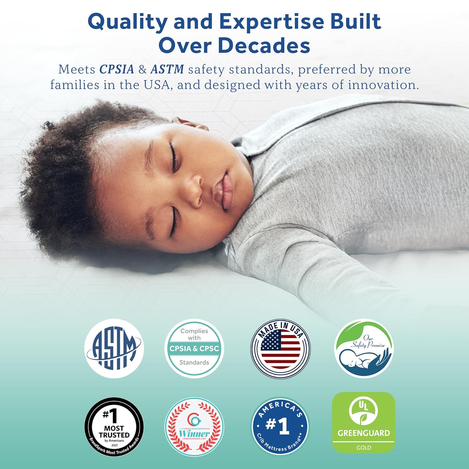 Sealy Baby Cozy Brilliance Breathable Crib Mattress, GREENGUARD GOLD Certified, Made in USA, Firm Dual Firmness, Toddler Bed Fit, Rayon, Waterproof, Non Toxic, Washable Zip Cover, 52” x 28